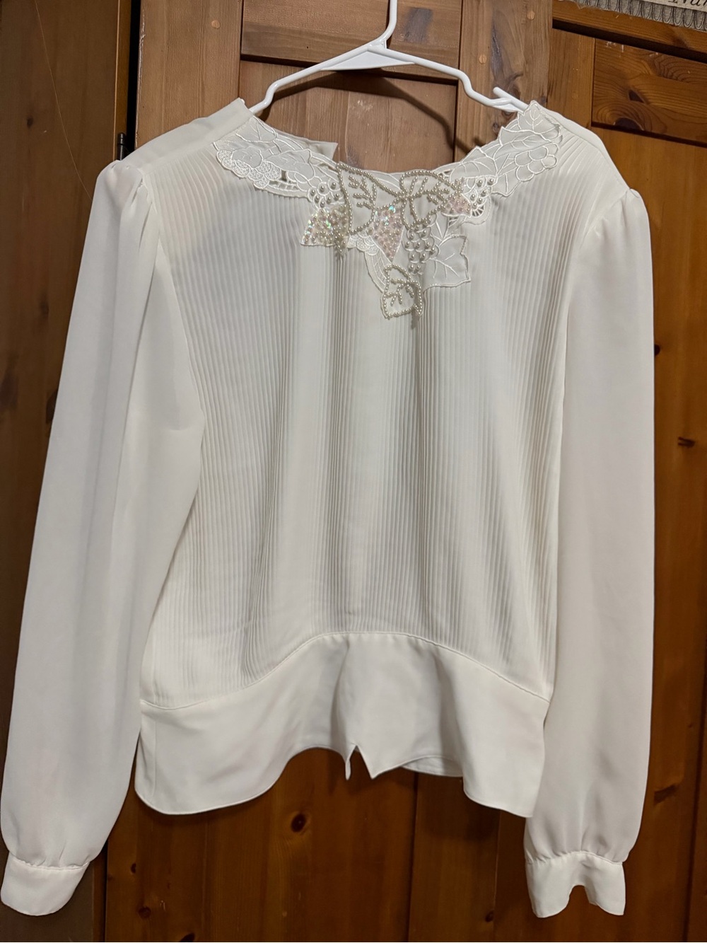 NICOLA Cream Lace-Embellished Long Sleeve Blouse